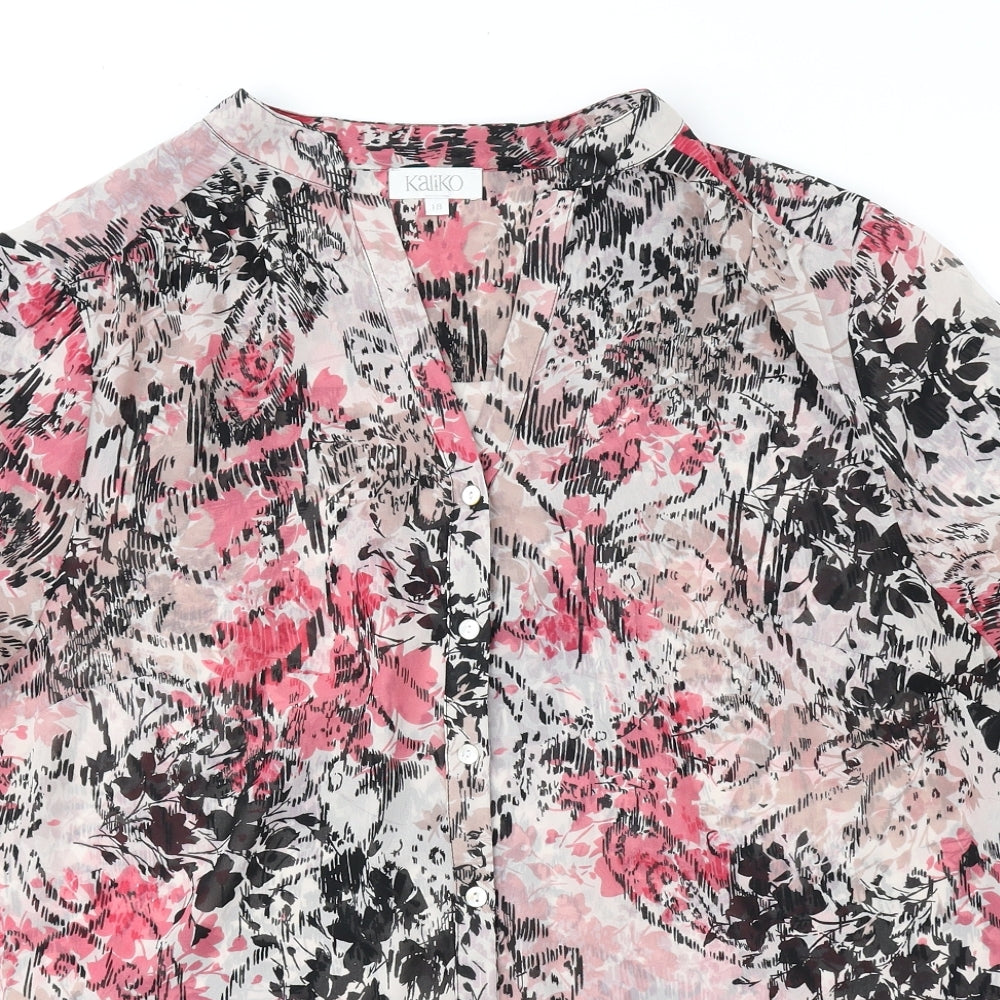 Kaliko Womens Pink Geometric Viscose Basic Button-Up Size 18 Collared