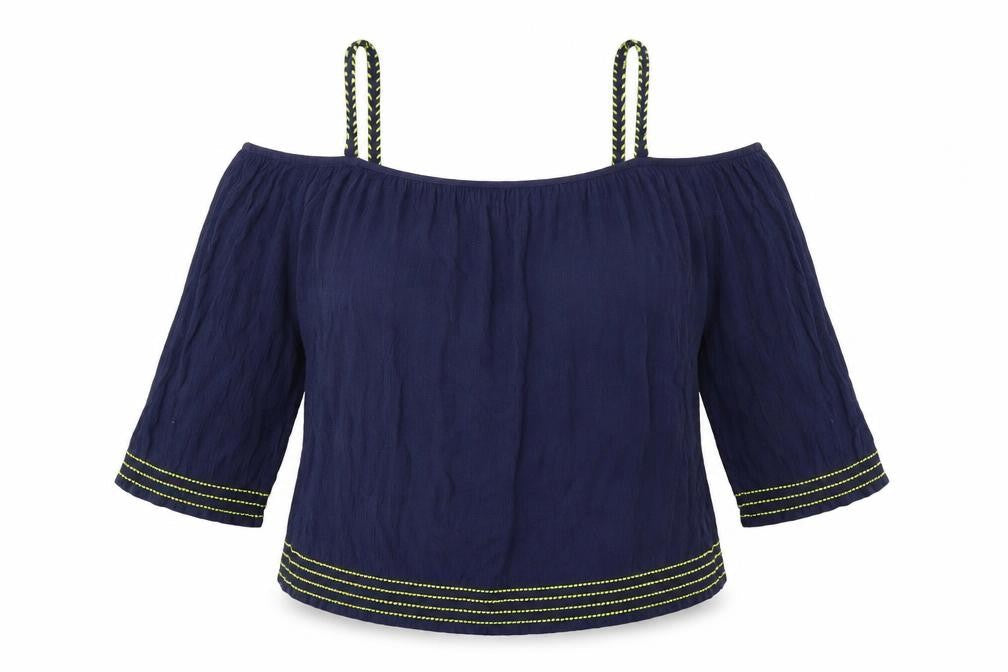 George Womens Blue Viscose Basic Blouse Size 10 Off the Shoulder
