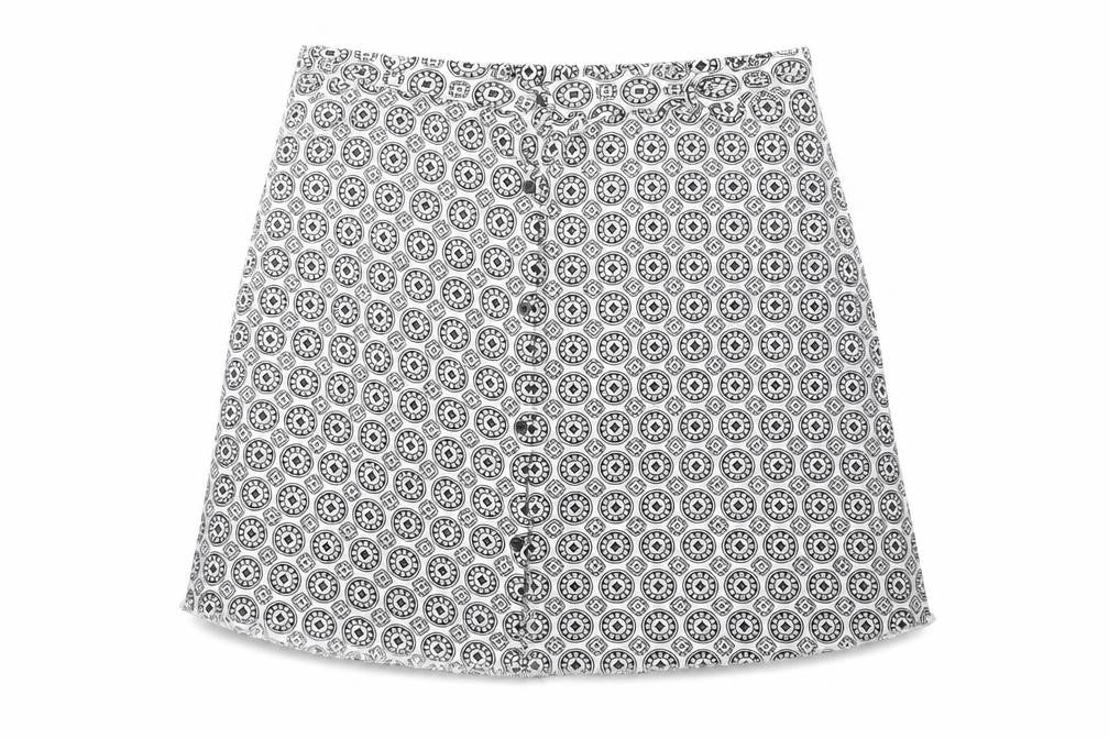 Atmosphere Womens White Geometric Viscose Mini Skirt Size 8 Button