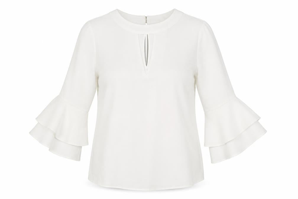 F&F Womens White Polyester Basic Blouse Size 8 Boat Neck - Flared Sleeves