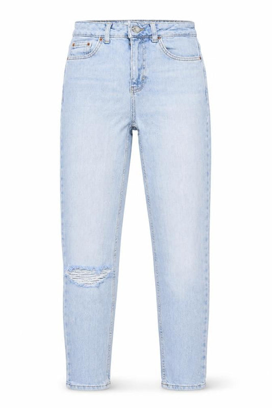Topshop Womens Blue Cotton Mom Jeans Size 26 in L29 in Regular Button - Distressed Look