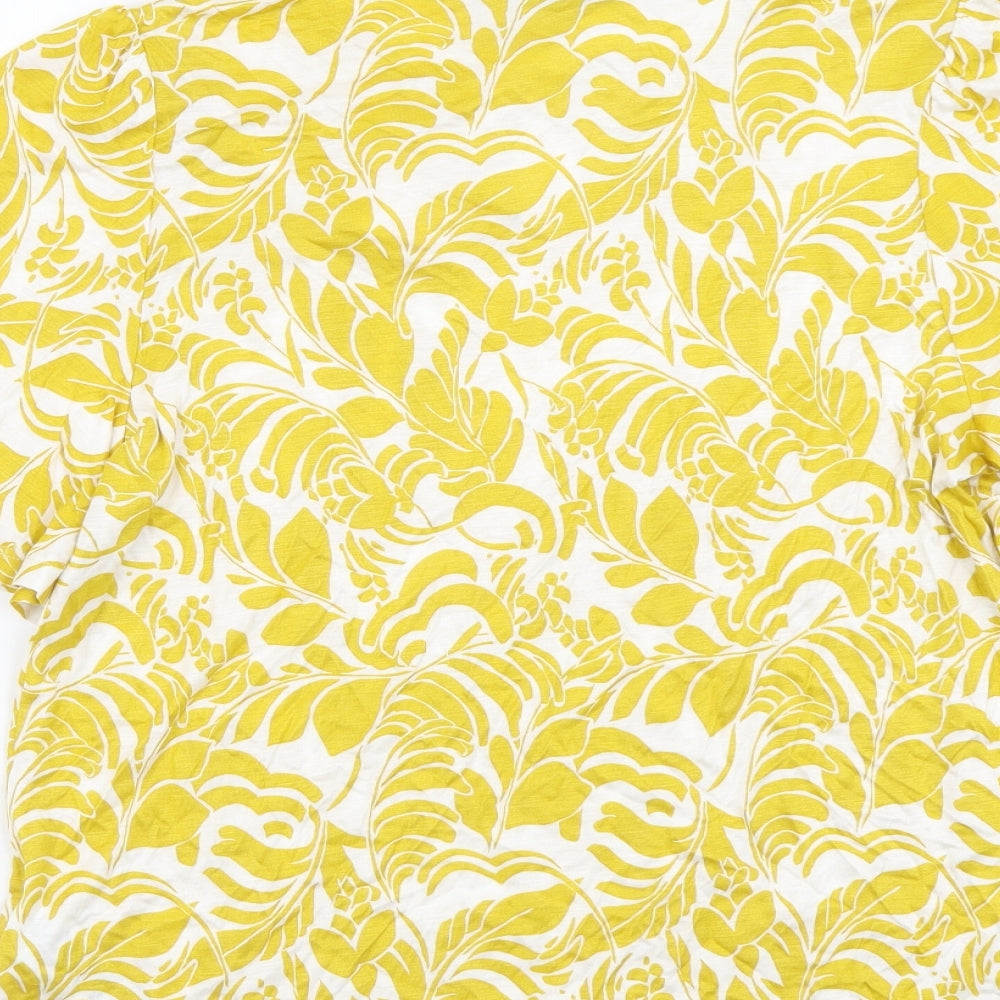 Marks and Spencer Womens Yellow Geometric Viscose Basic T-Shirt Size 10 Round Neck