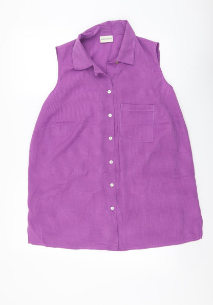 Essence Womens Purple Geometric Polyester Basic Button-Up Size 20 Collared