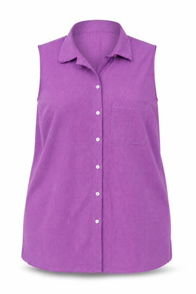 essence Womens Purple Geometric Polyester Basic Button-Up Size 20 Collared