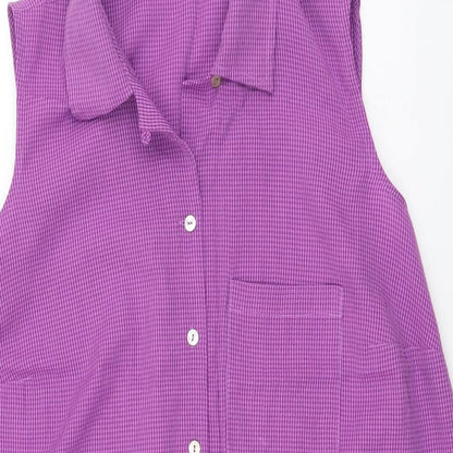 Essence Womens Purple Geometric Polyester Basic Button-Up Size 20 Collared