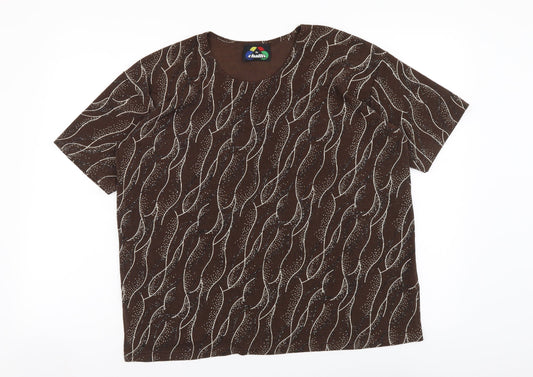 By Challis Womens Brown Geometric Polyester Basic T-Shirt Size L Round Neck