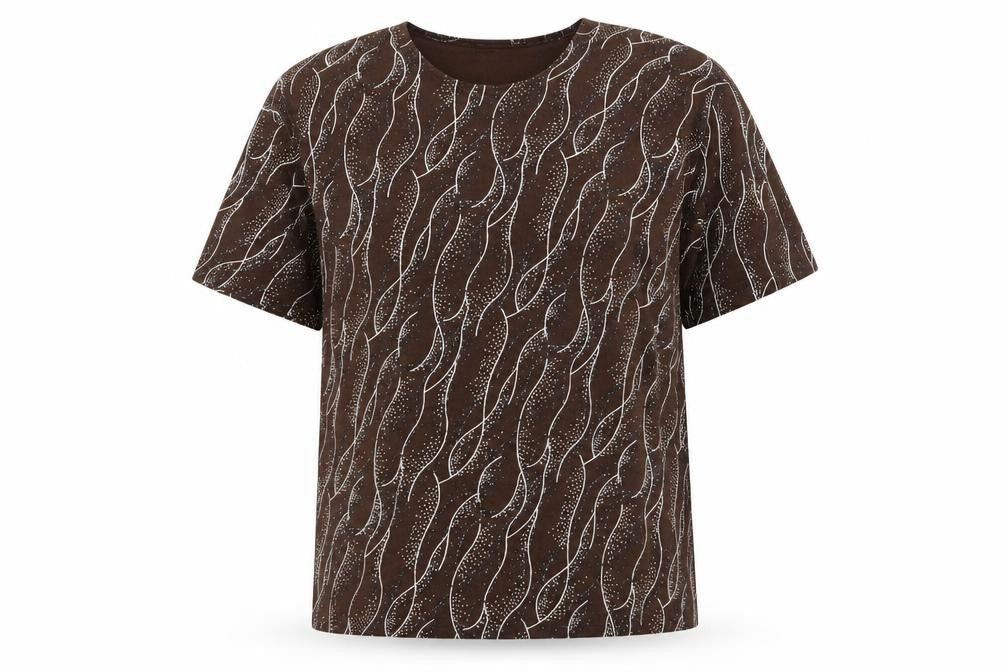 By Challis Womens Brown Geometric Polyester Basic T-Shirt Size L Round Neck