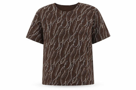 By Challis Womens Brown Geometric Polyester Basic T-Shirt Size L Round Neck