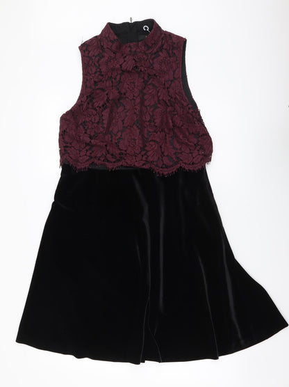 Next Womens Black Polyester A-Line Size 14 Mock Neck Zip