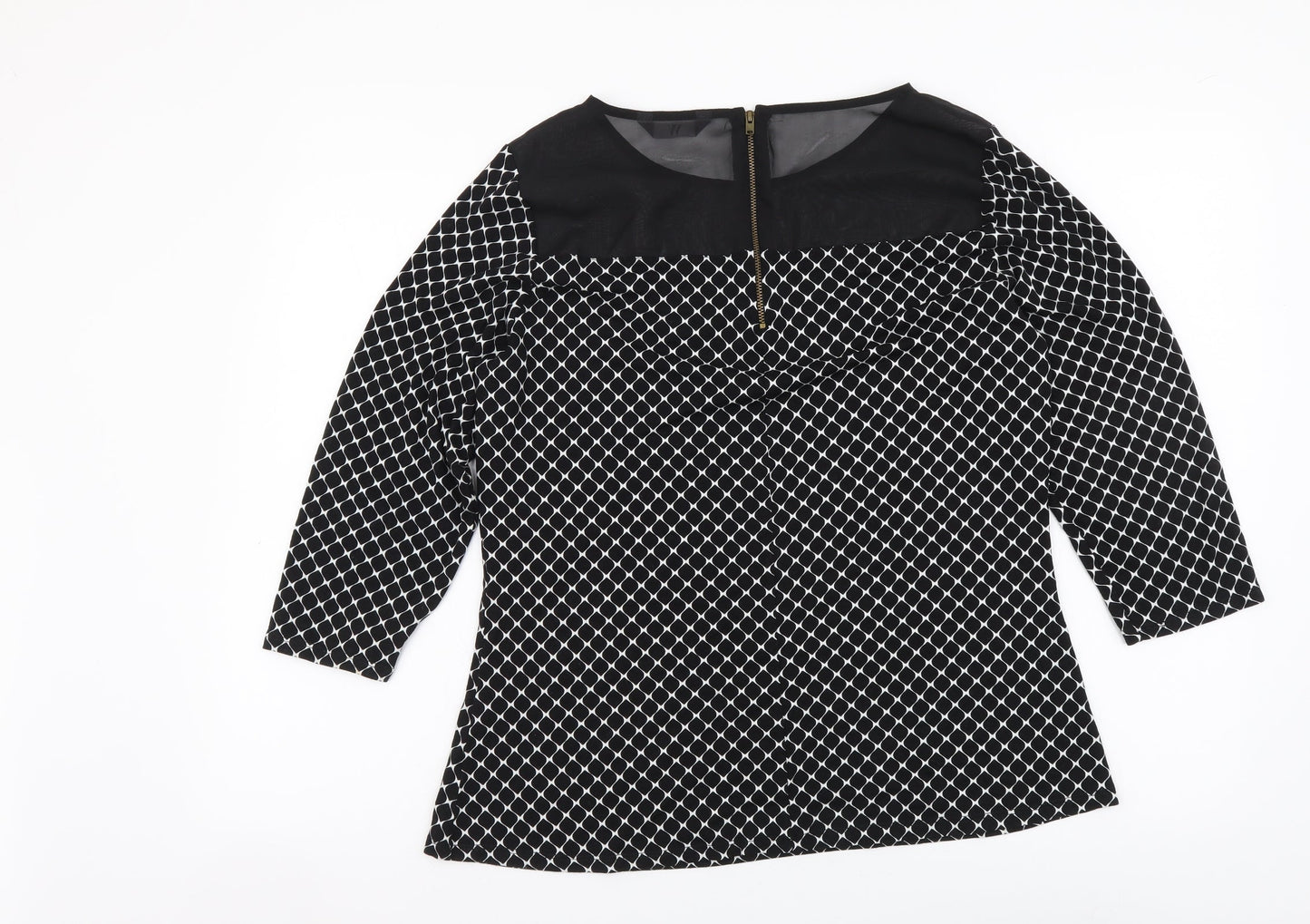 BHS Womens Black Geometric Viscose Basic Blouse Size 16 Boat Neck