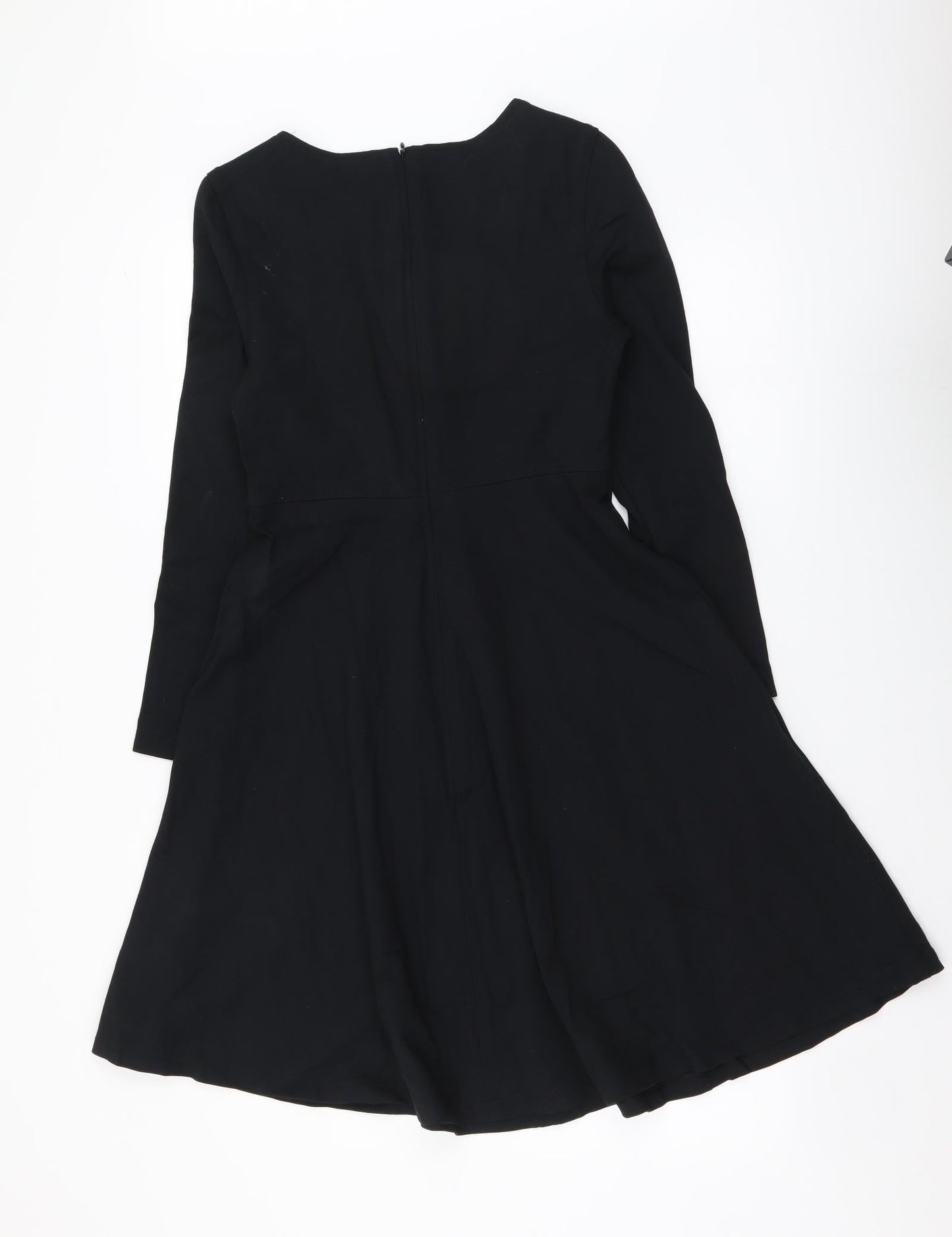 Marks and Spencer Womens Black Viscose A-Line Size 8 Round Neck Zip