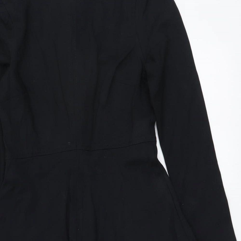 Marks and Spencer Womens Black Viscose A-Line Size 8 Round Neck Zip
