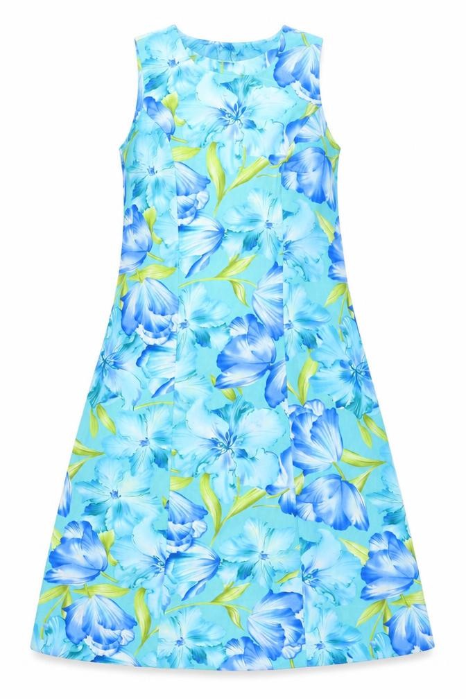 Premier Womens Blue Floral Polyester A-Line Size 6 Scoop Neck Pullover - Size 6-8