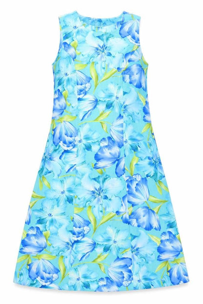 Premier Womens Blue Floral Polyester A-Line Size 6 Scoop Neck Pullover - Size 6-8