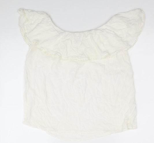 Pimkie Womens White Viscose Basic T-Shirt Size M Off the Shoulder