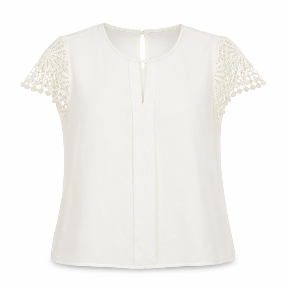 SheIn Womens White Polyester Basic Blouse Size M Scoop Neck - Lace Detail