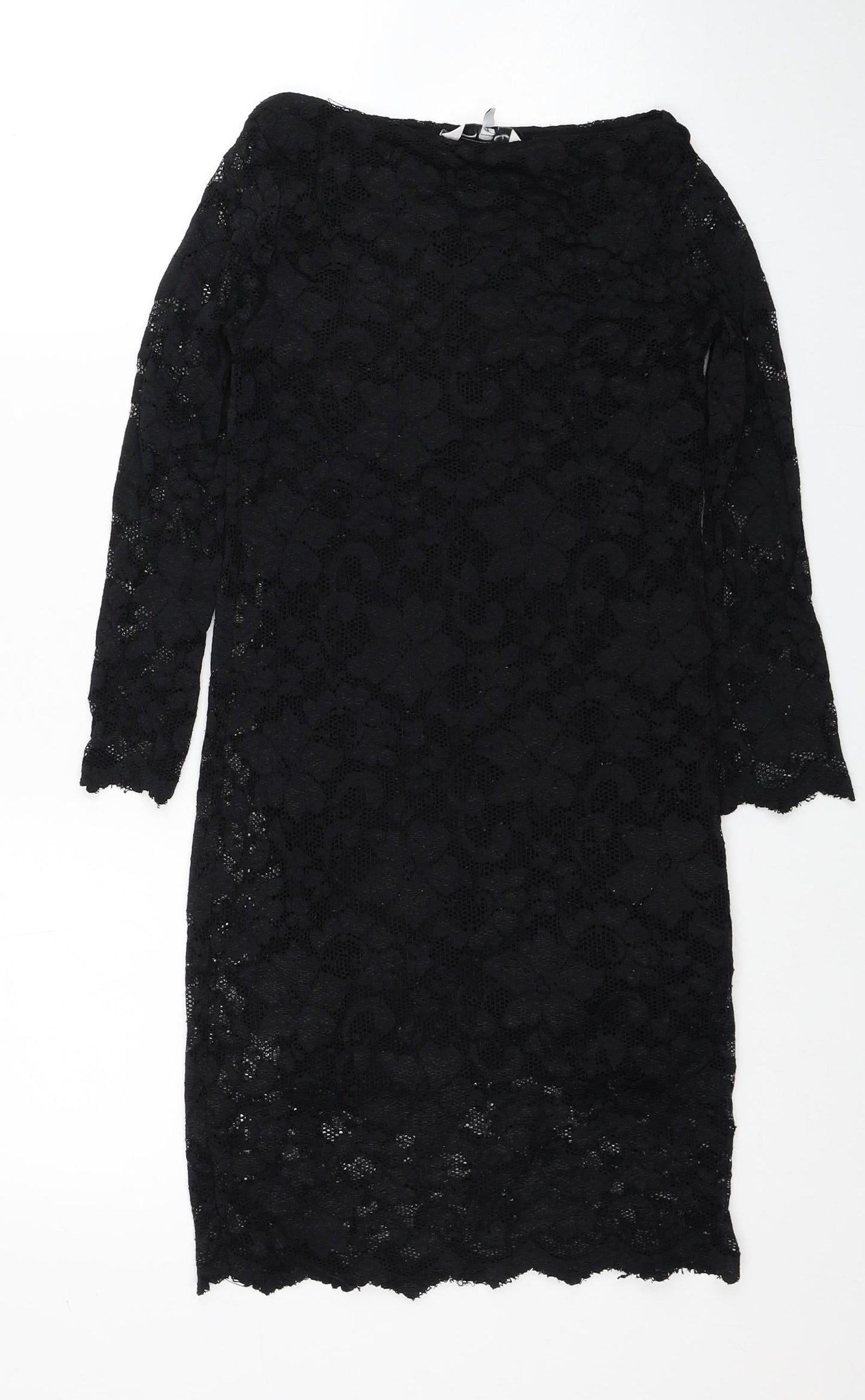 New Look Womens Black Floral Nylon Mini Size 10 Boat Neck Pullover