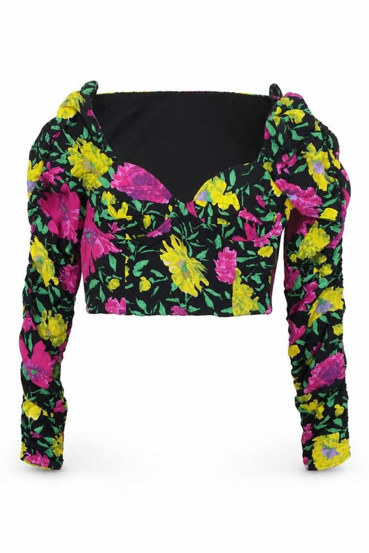 Zara Womens Multicoloured Floral Viscose Cropped Blouse Size S Sweetheart