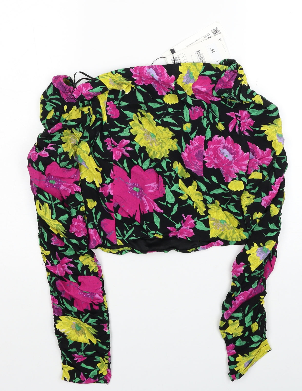 Zara Womens Multicoloured Floral Viscose Cropped Blouse Size S Sweetheart