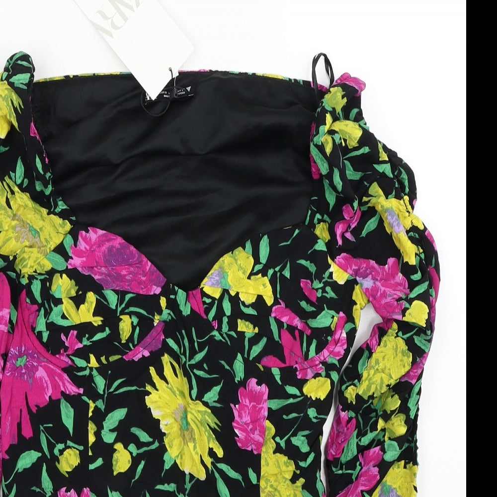Zara Womens Multicoloured Floral Viscose Cropped Blouse Size S Sweetheart