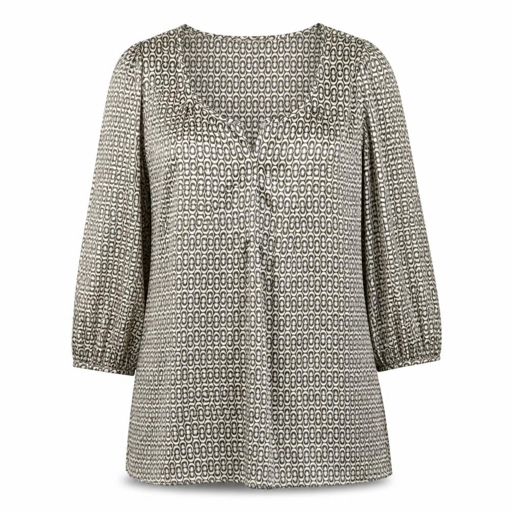 M&Co Womens Beige Geometric Polyester A-Line Size 10 Scoop Neck Pullover