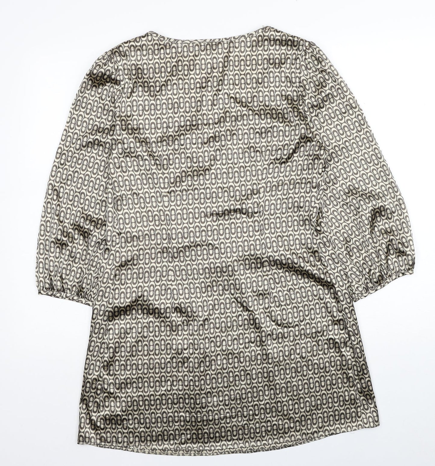 M&Co Womens Beige Geometric Polyester A-Line Size 10 Scoop Neck Pullover