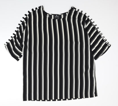 Preloved Coco Bianco Womens Black Striped Polyester Basic Blouse Size XL Boat Neck - Cut Out Shoulder Detail - Front