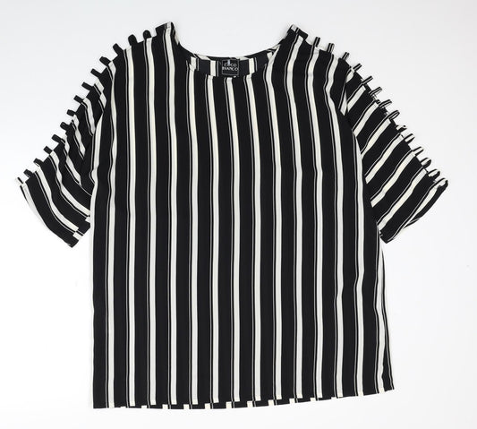 Coco Bianco Womens Black Striped Polyester Basic Blouse Size XL Boat Neck - Cut Out Shoulder Detail