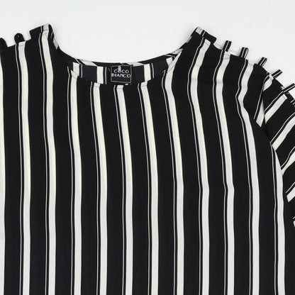 Preloved Coco Bianco Womens Black Striped Polyester Basic Blouse Size XL Boat Neck - Cut Out Shoulder Detail - Detail