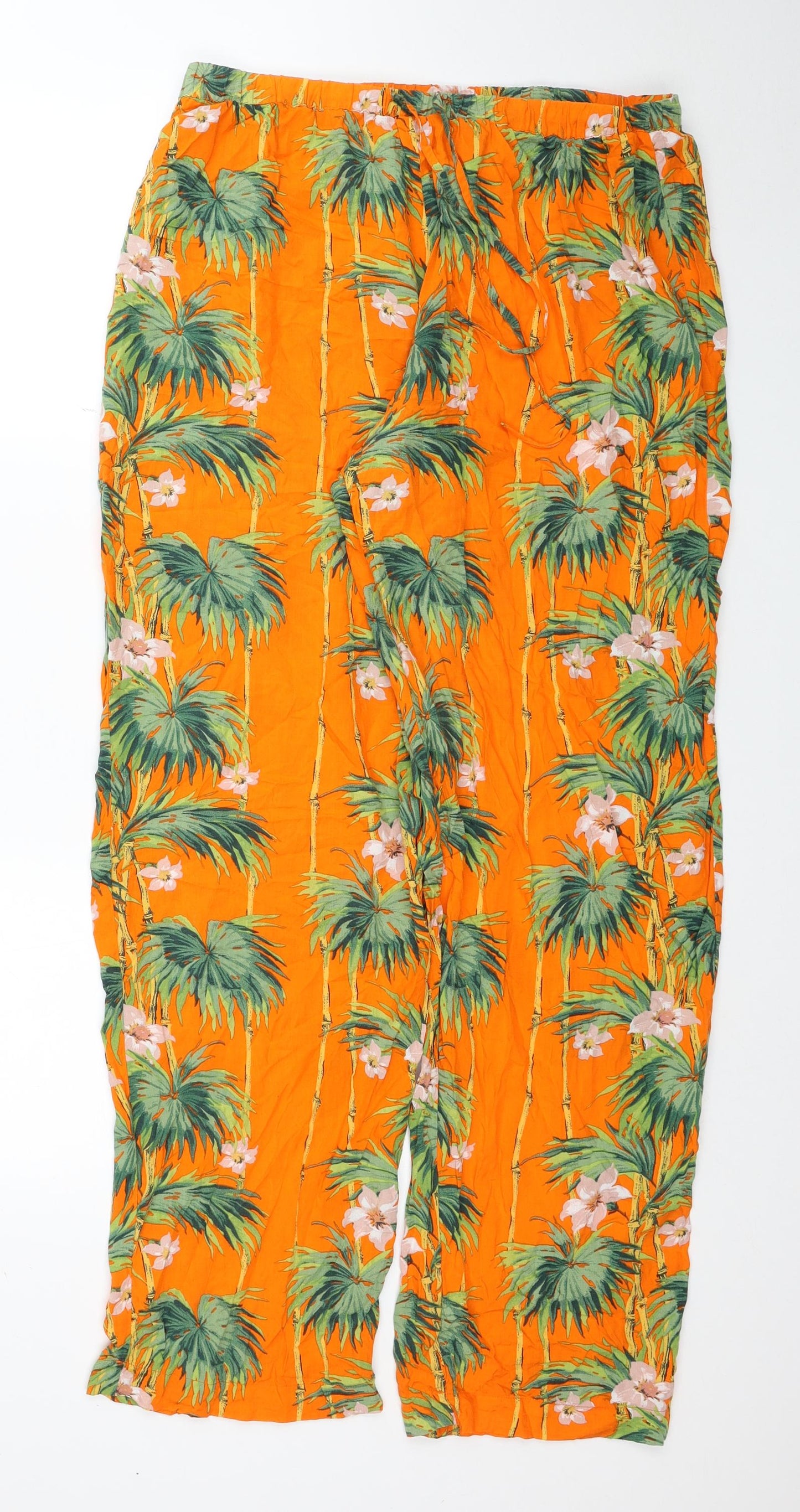 ASOS Womens Orange Floral Modal Bloomer Trousers Size 12 L30 in Regular Drawstring - Palm Trees