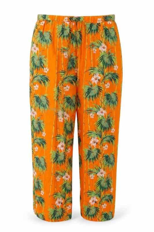 ASOS Womens Orange Floral Modal Bloomer Trousers Size 12 L30 in Regular Drawstring - Palm Trees