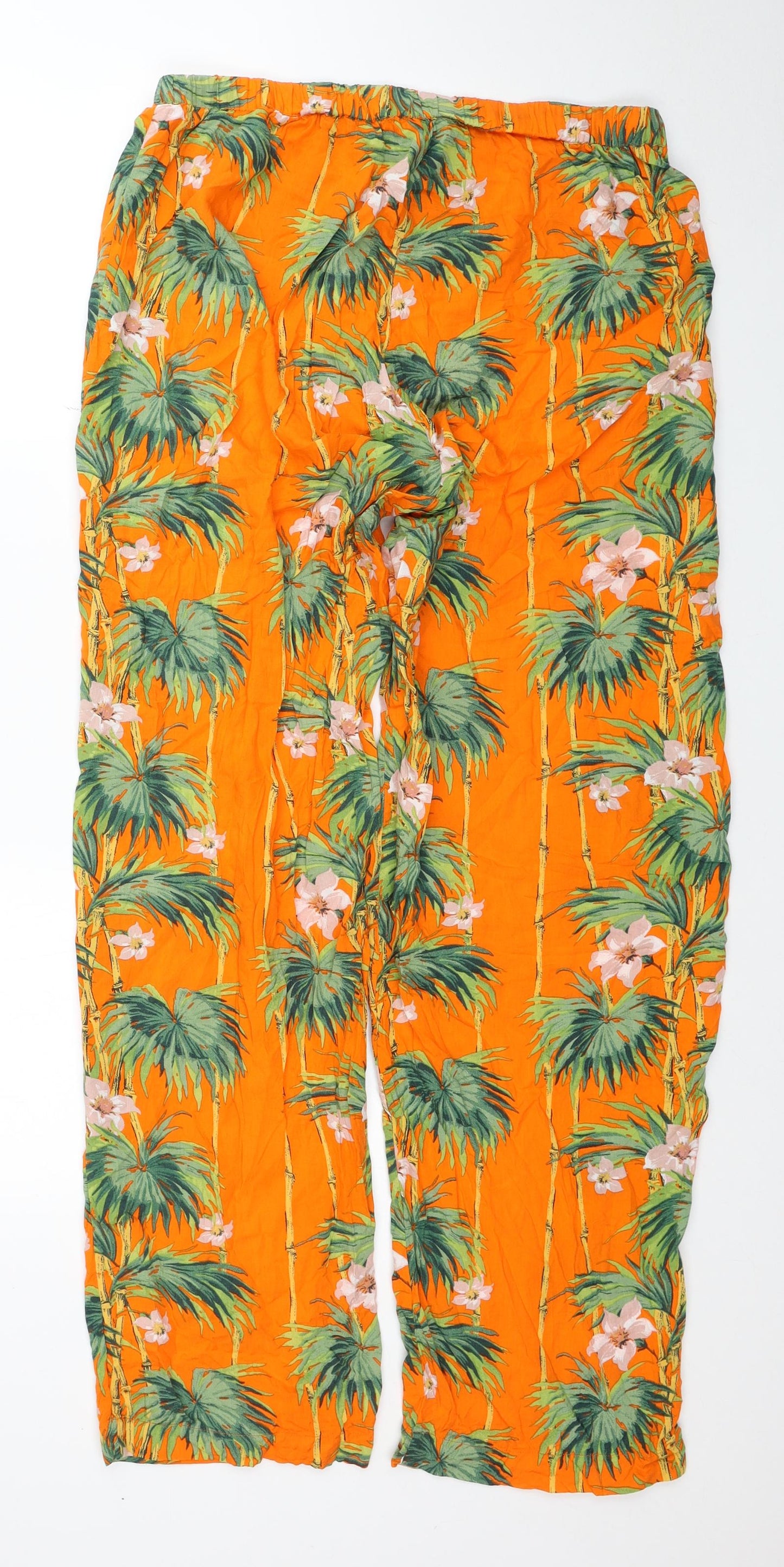 ASOS Womens Orange Floral Modal Bloomer Trousers Size 12 L30 in Regular Drawstring - Palm Trees