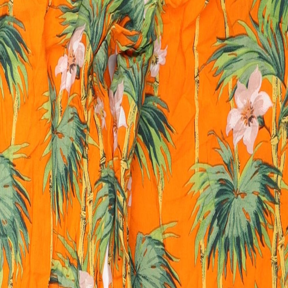 ASOS Womens Orange Floral Modal Bloomer Trousers Size 12 L30 in Regular Drawstring - Palm Trees