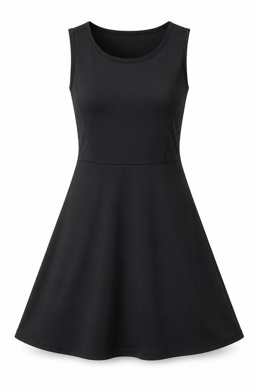 Womens Black Polyester Fit & Flare Size M Scoop Neck Pullover