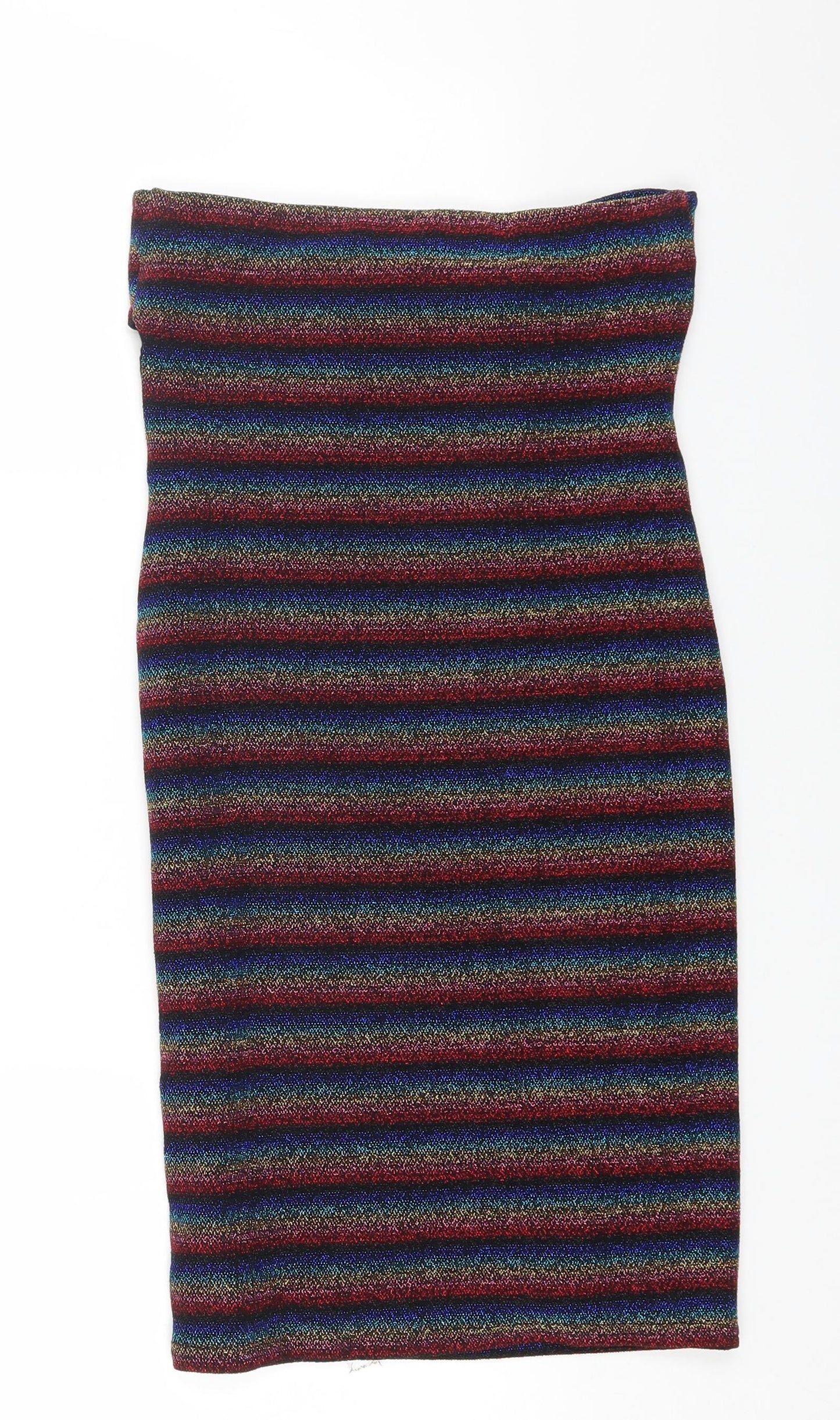 Topshop Womens Multicoloured Striped Nylon Bodycon Size 10 Off the Shoulder Pullover