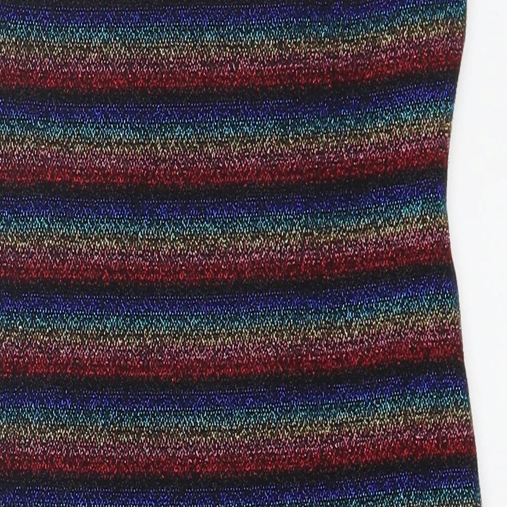 Topshop Womens Multicoloured Striped Nylon Bodycon Size 10 Off the Shoulder Pullover