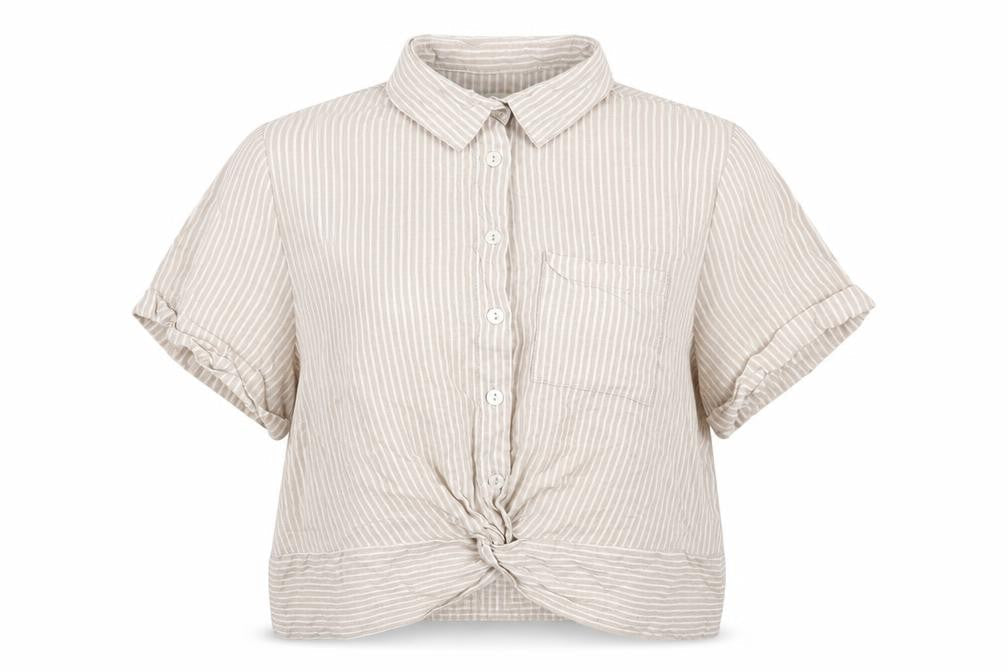 Cropp Womens Beige Striped Viscose Cropped Button-Up Size XS Collared