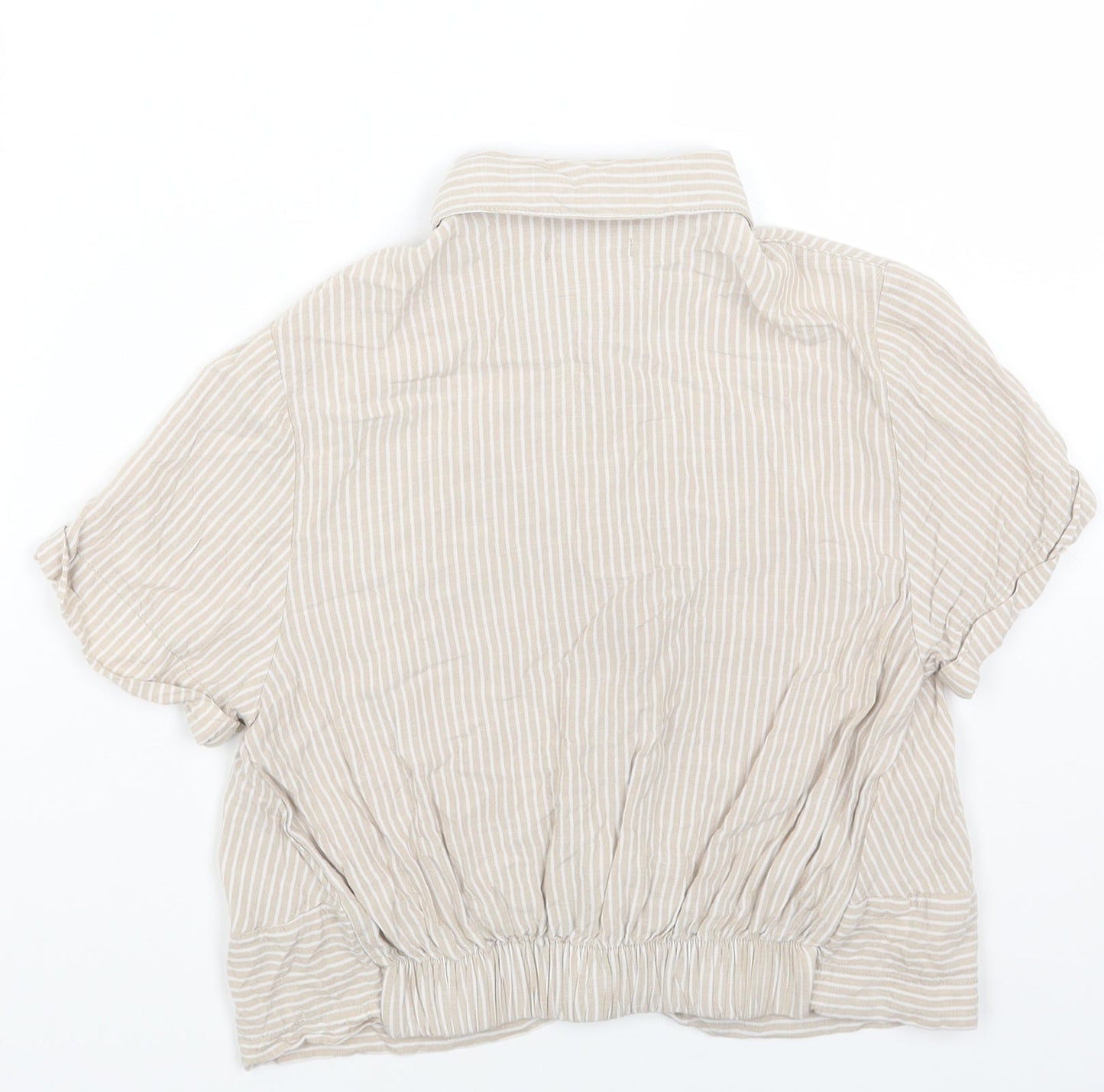 Cropp Womens Beige Striped Viscose Cropped Button-Up Size XS Collared