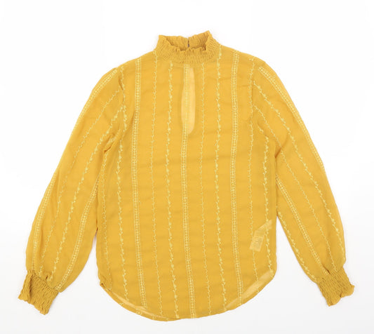 Topshop Womens Yellow Geometric Polyester Basic Blouse Size 6 Mock Neck