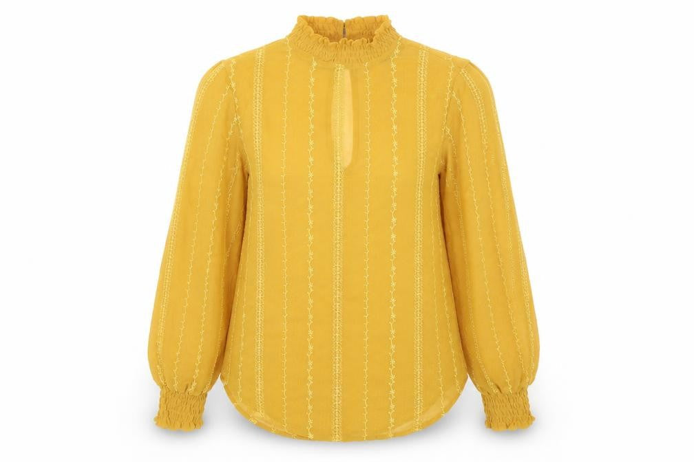 Topshop Womens Yellow Geometric Polyester Basic Blouse Size 6 Mock Neck