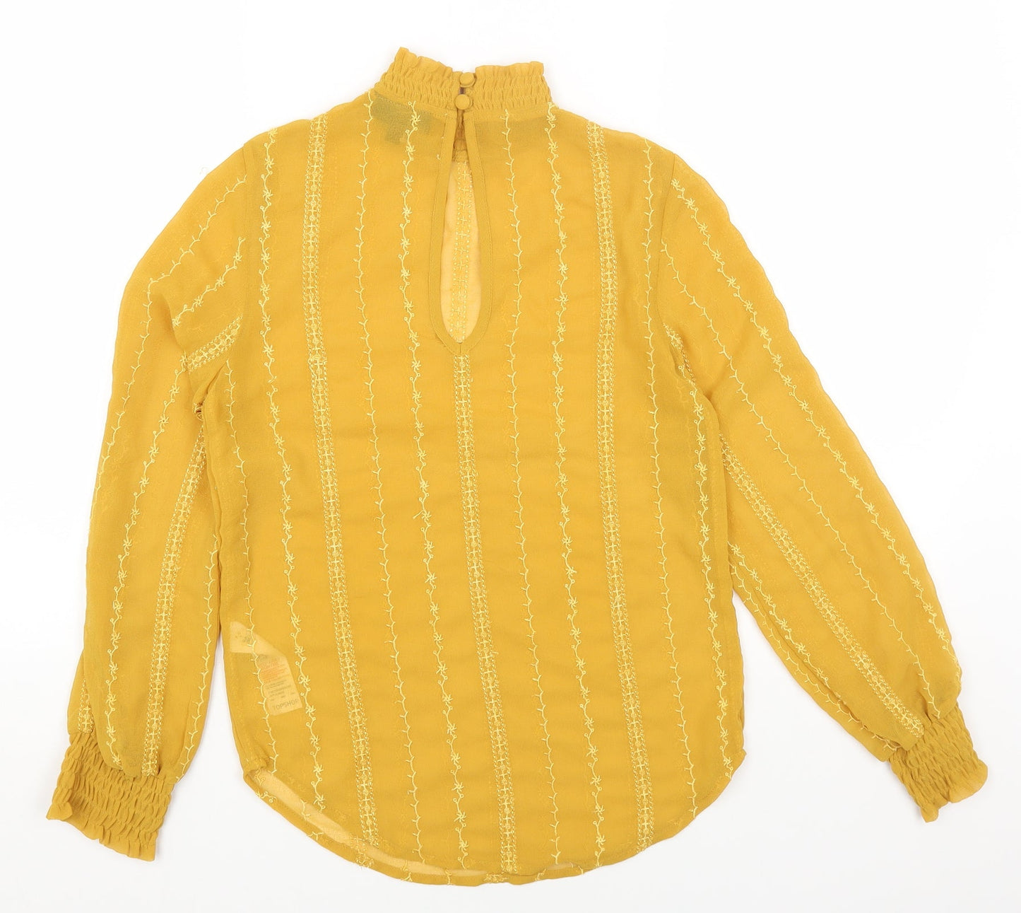Topshop Womens Yellow Geometric Polyester Basic Blouse Size 6 Mock Neck