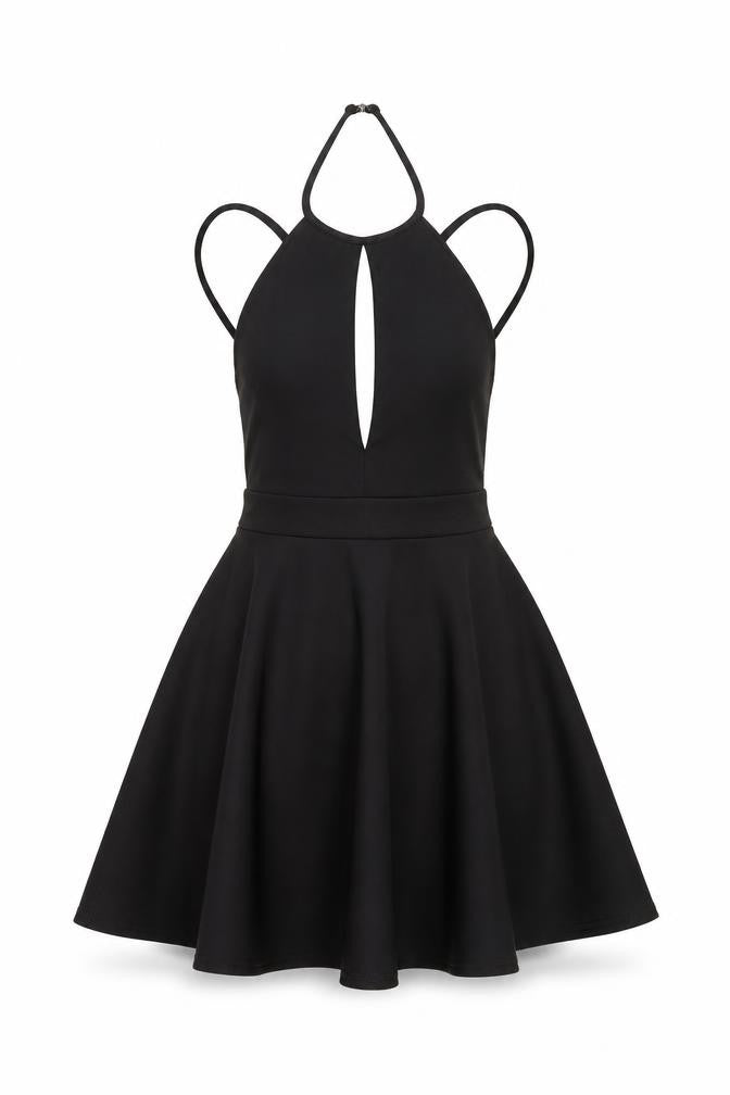 Oh My Love Womens Black Polyester Fit & Flare Size XS Halter Hook & Eye