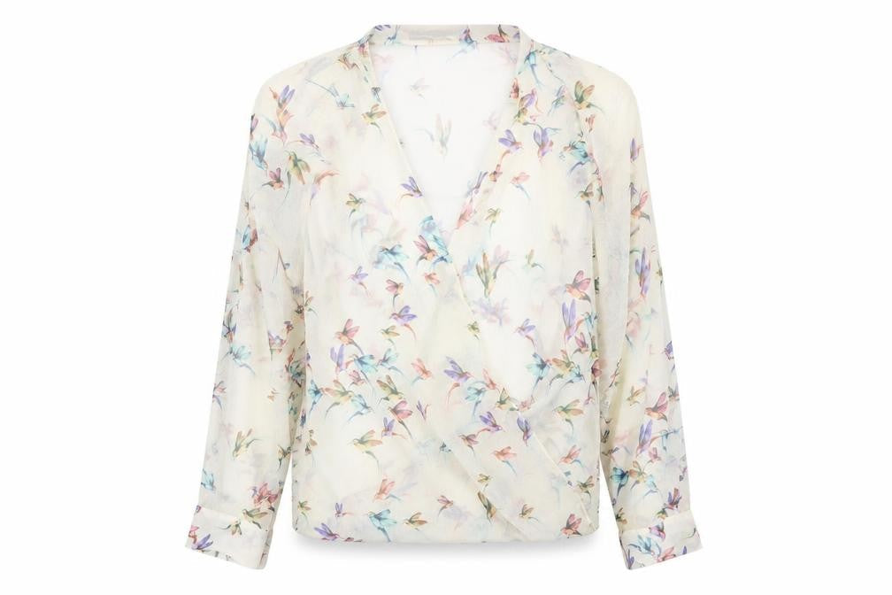 Trafaluc Womens Beige Geometric Polyester Basic Blouse Size XS V-Neck