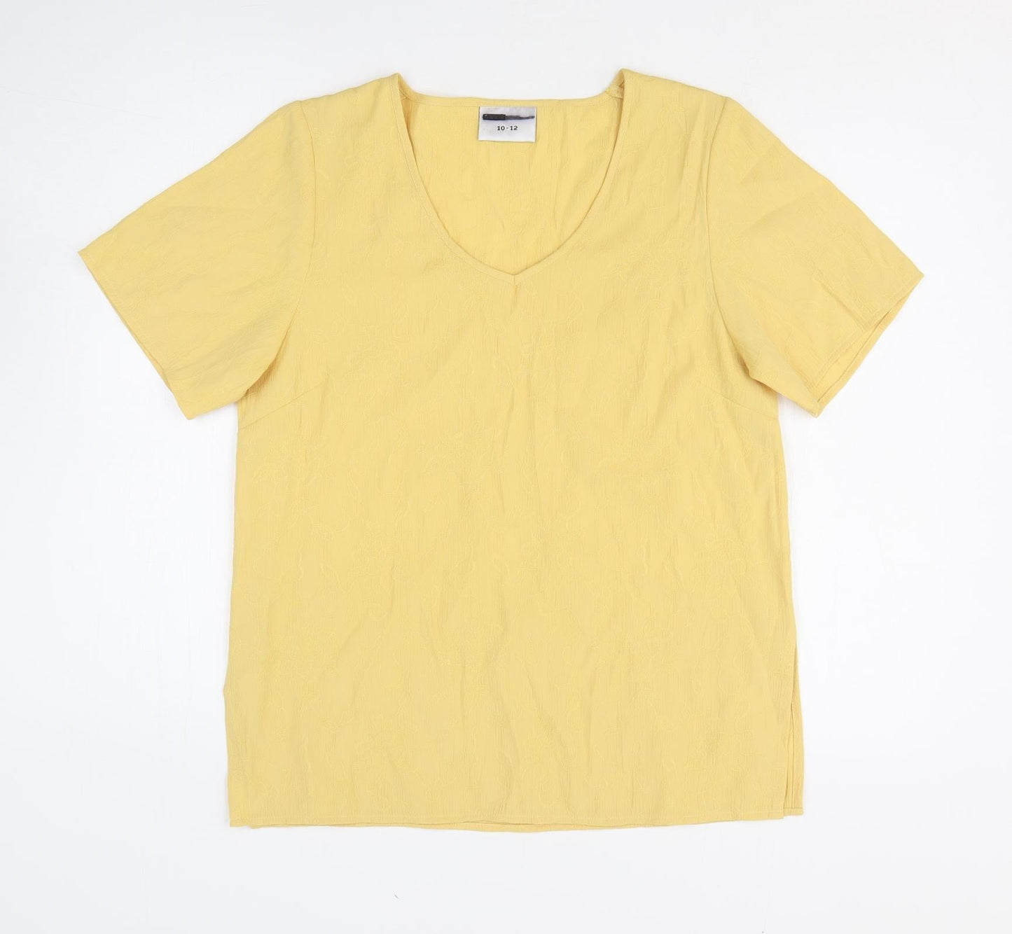 Sara Womens Yellow Floral Polyester Basic T-Shirt Size 10 Scoop Neck - Size 10-12