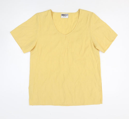 Sara Womens Yellow Floral Polyester Basic T-Shirt Size 10 Scoop Neck - Size 10-12