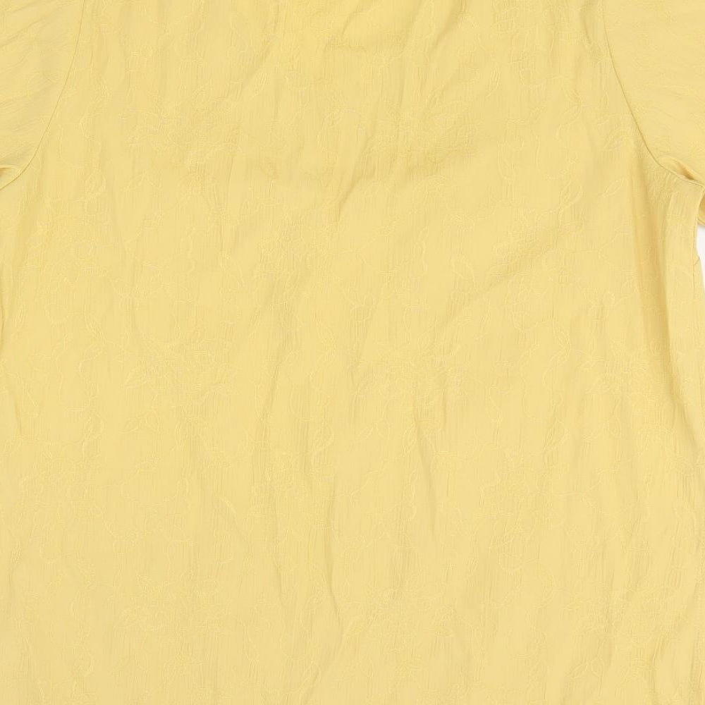Sara Womens Yellow Floral Polyester Basic T-Shirt Size 10 Scoop Neck - Size 10-12