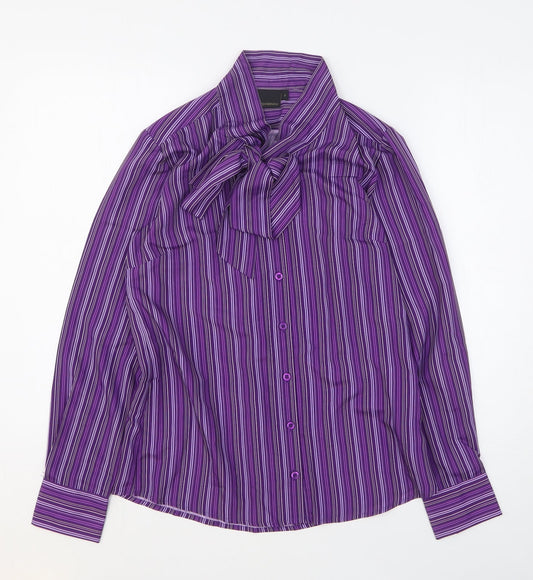 Incorporate Wear Womens Purple Striped 100% Cotton Basic Button-Up Size 8 Mock Neck