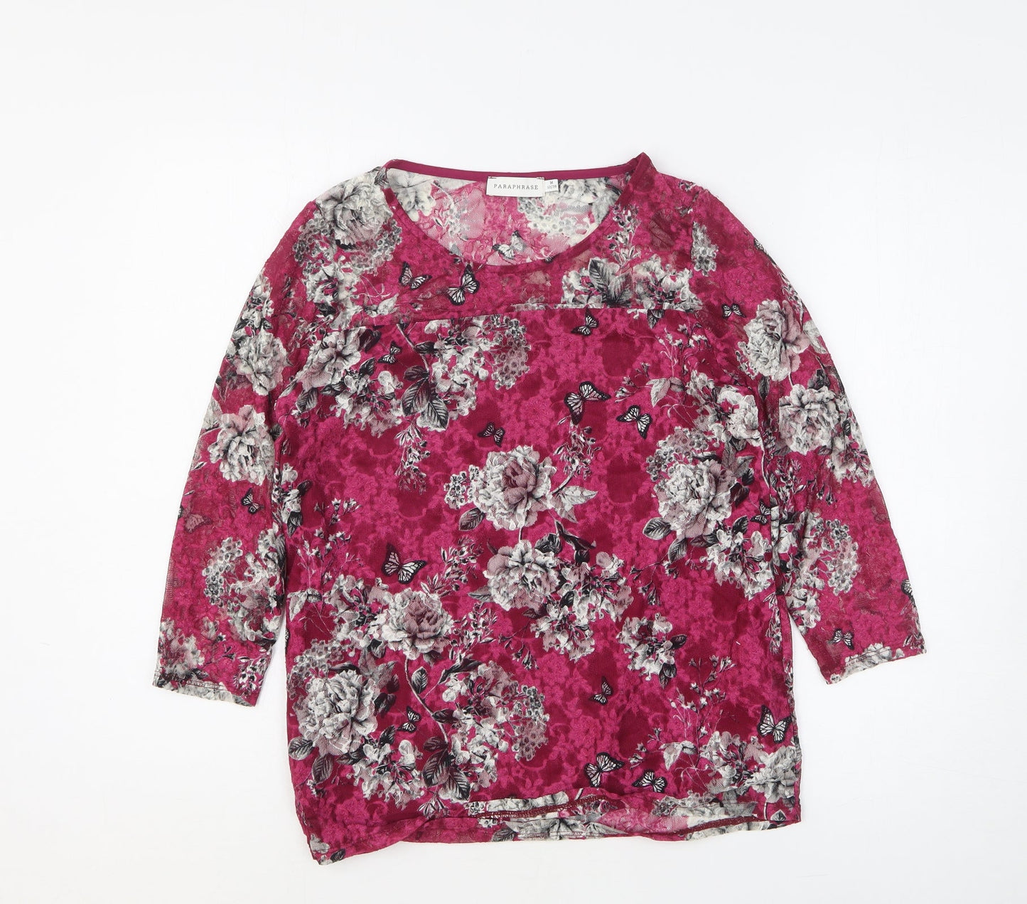 Paraphrase Womens Purple Floral Nylon Basic Blouse Size 12 Round Neck