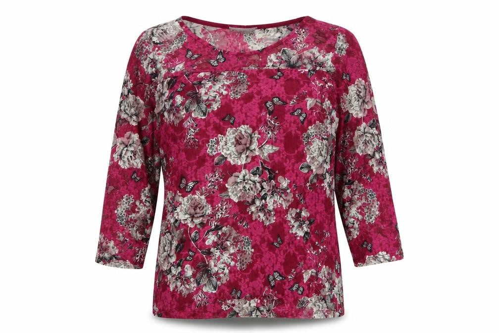 Paraphrase Womens Purple Floral Nylon Basic Blouse Size 12 Round Neck