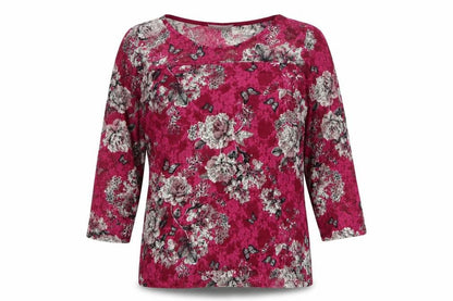 Paraphrase Womens Purple Floral Nylon Basic Blouse Size 12 Round Neck